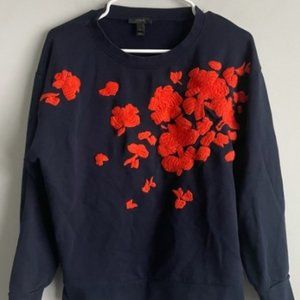 JCREW Navy Blue Sweatshirt Embroidered Floral Round Neck LARGE